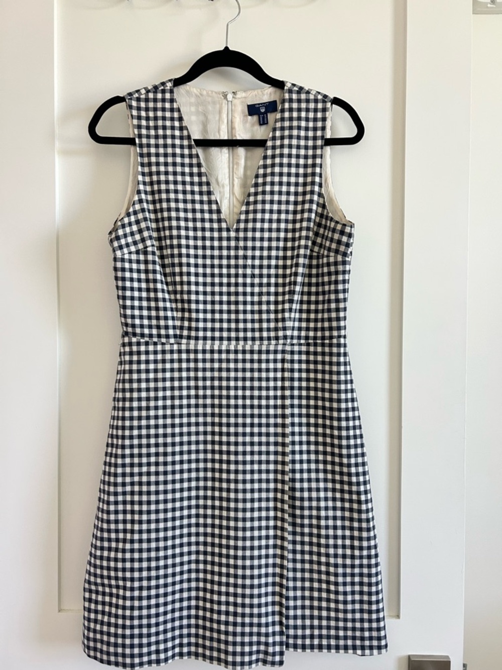Gant Navy & Ecru Gingham V-Neck Sleeveless Mini Dress Size 10